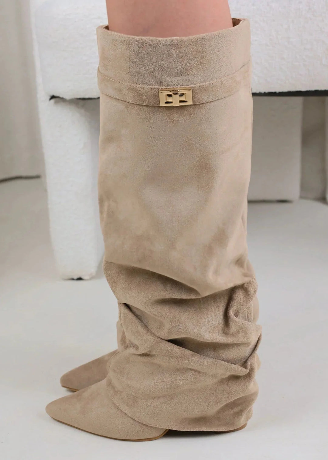 Celeste™ Slouchy Suede knee high boots - Beige
