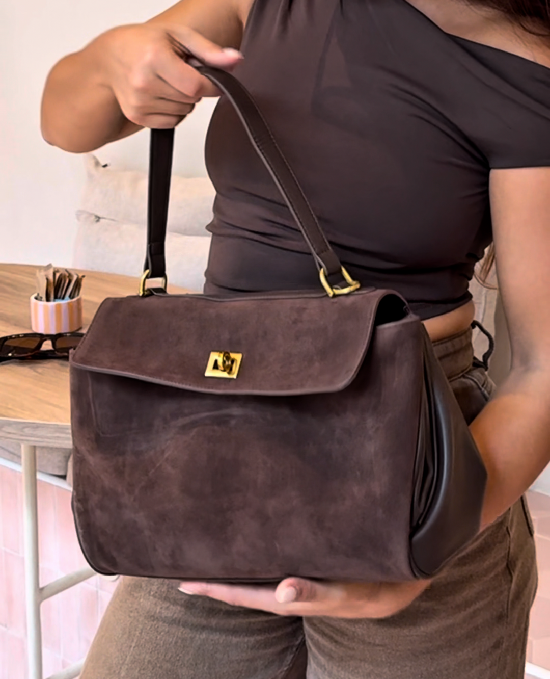 Amara Belle™ Suede Bag I Choco