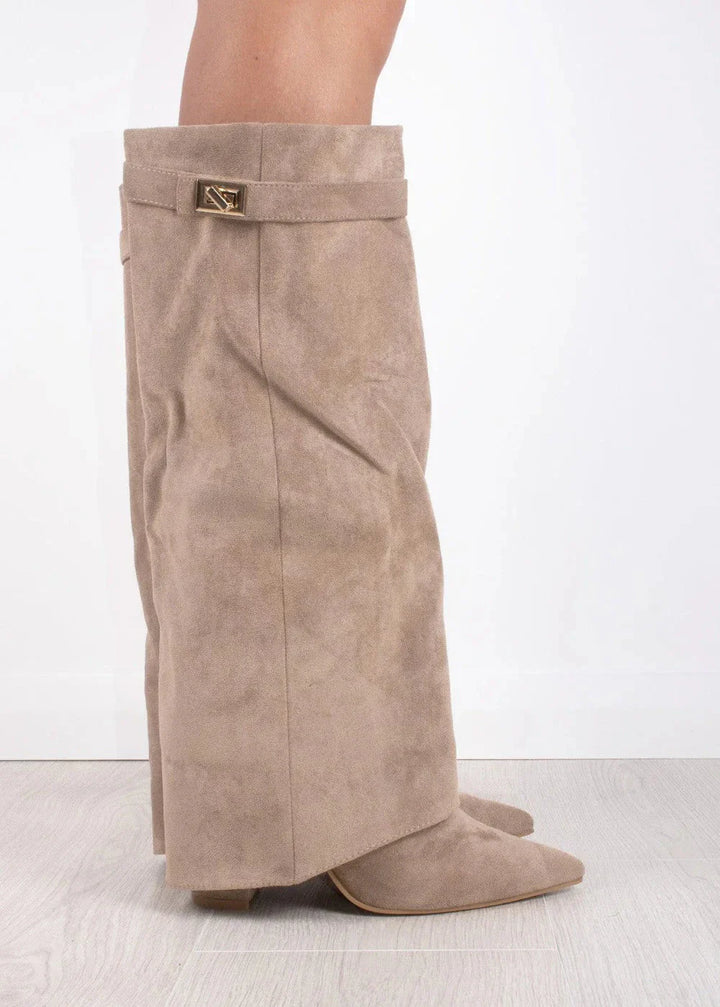 Celeste Suede Knee-High Boots I Beige