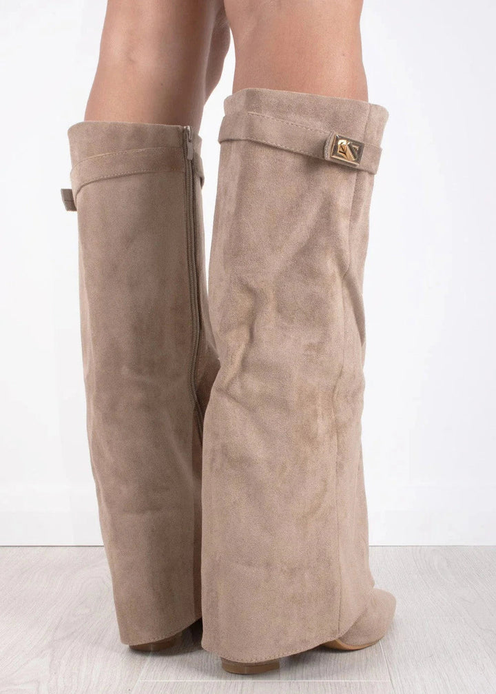 Celeste Suede Knee-High Boots I Beige
