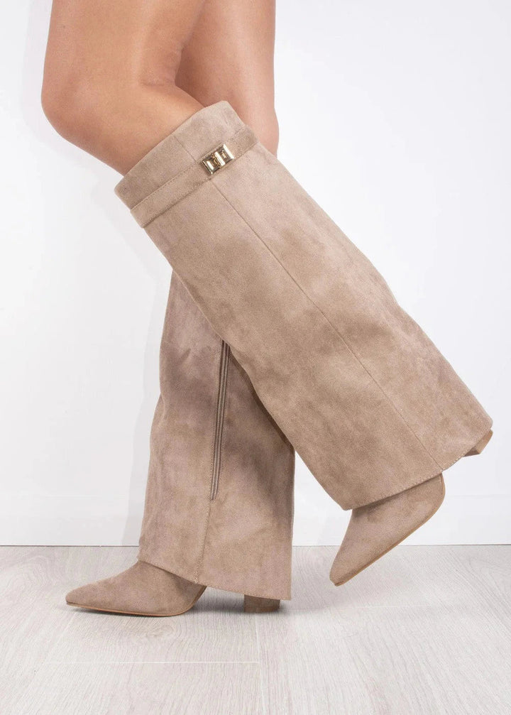 Celeste Suede Knee-High Boots I Beige
