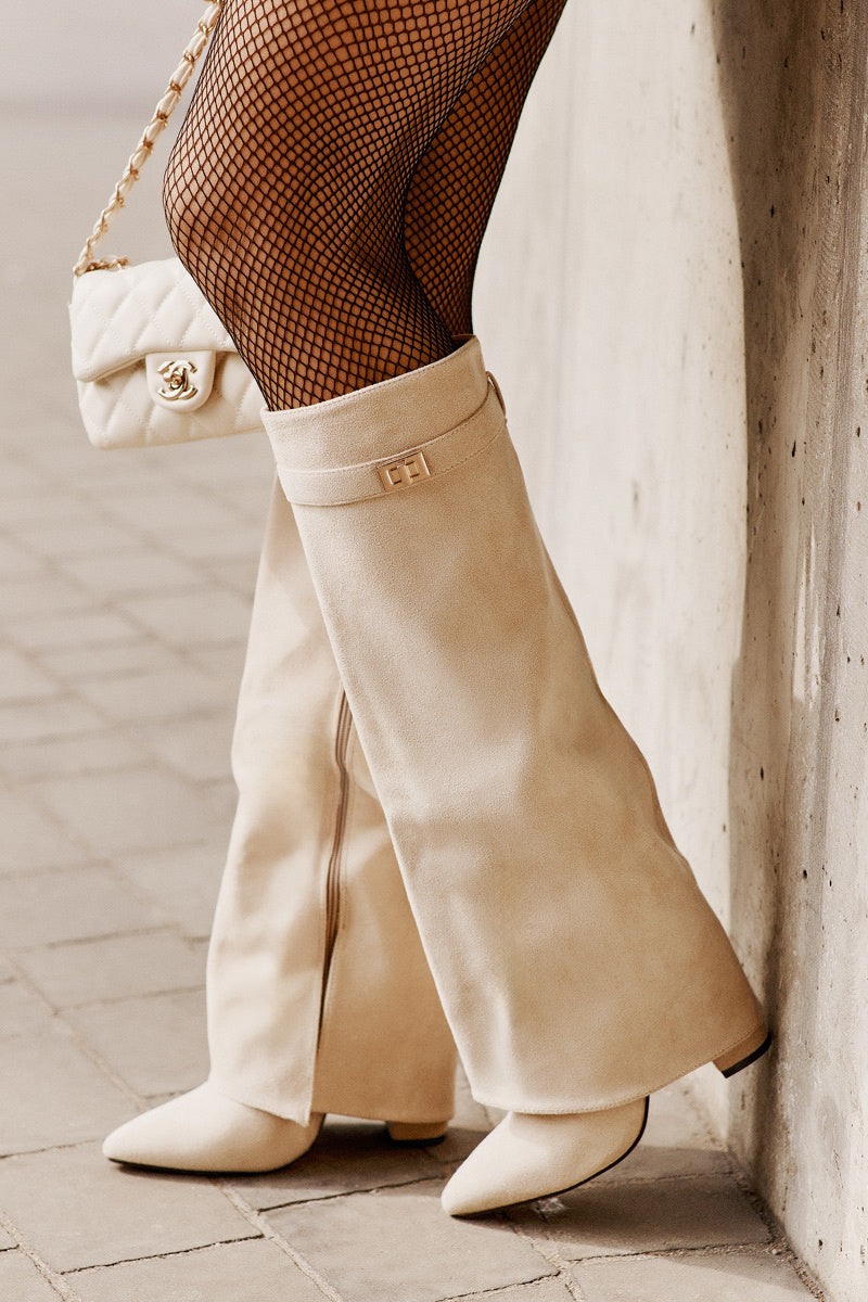 Celeste™ Suede Knee-High Boots I Light beige