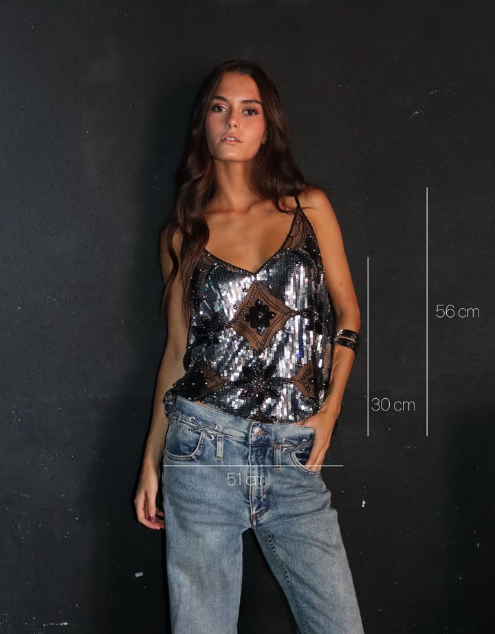 Venecia™ Embellished Top – Silver Elegance